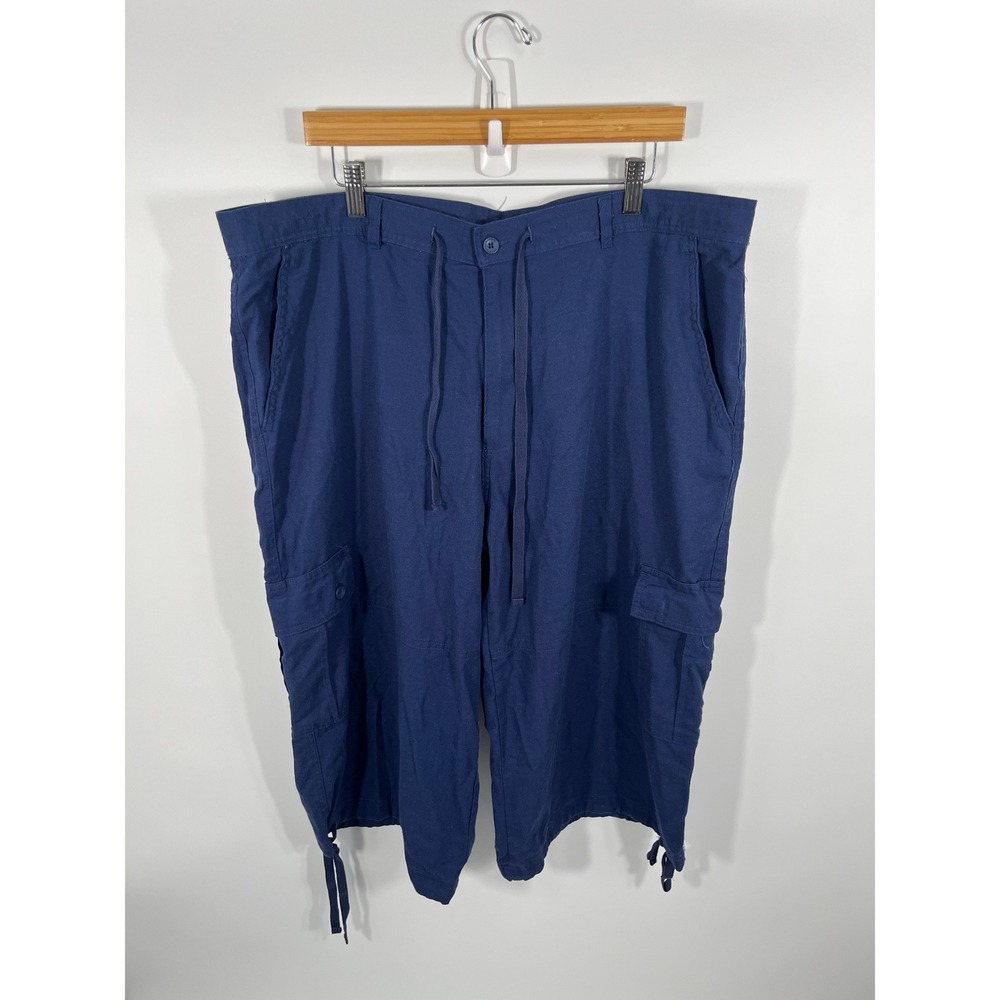 Trust Mens Linen Blend Bermuda Shorts 44 Blue Lightweight Resort Vacation Beach